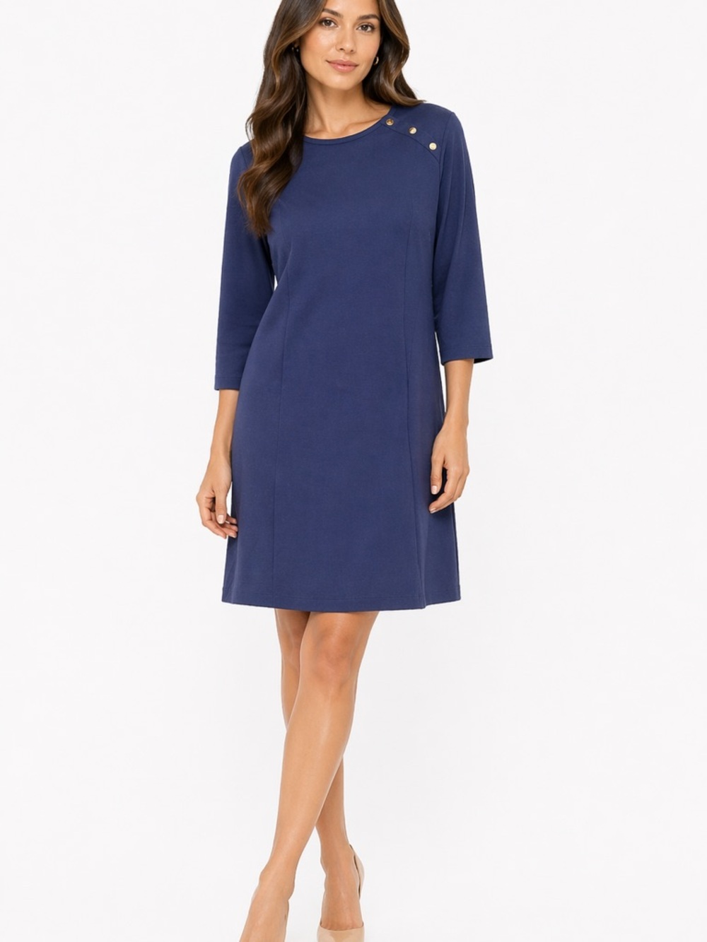EUC Tommy Hilfiger Size Large‎ Women's Blue Relaxed Fit Dress with Gold Buttons